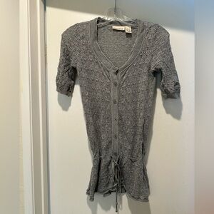 Vintage DKNY Gray Knit Button-Down Top Y2K Cardigan Button Down w Tie Size XS